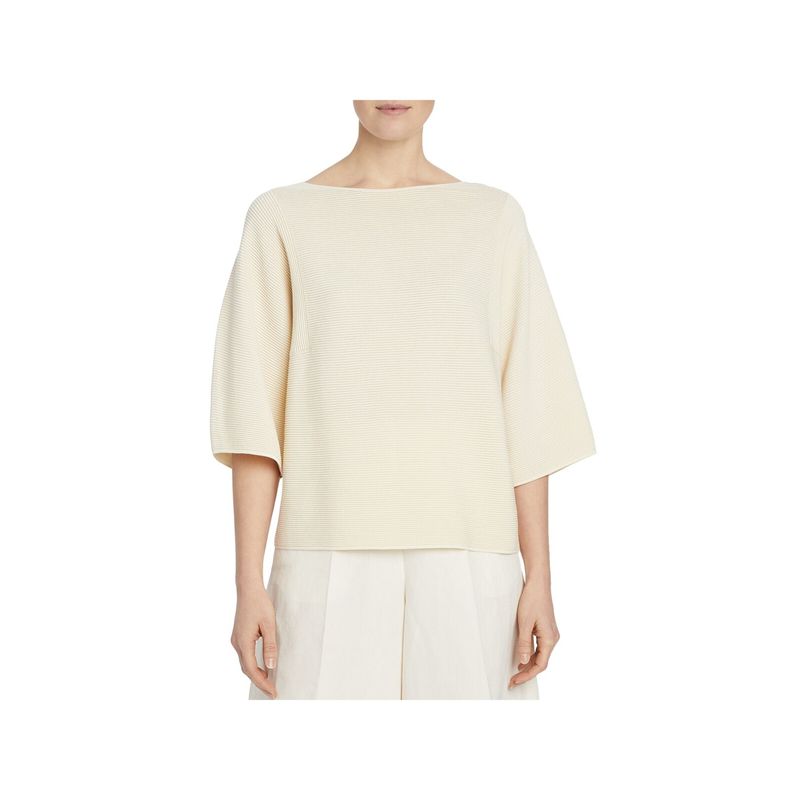 Lafayette 148 New York Womens Yellow Elbow Sleeve Boat Neck Wear To Work Top Xs